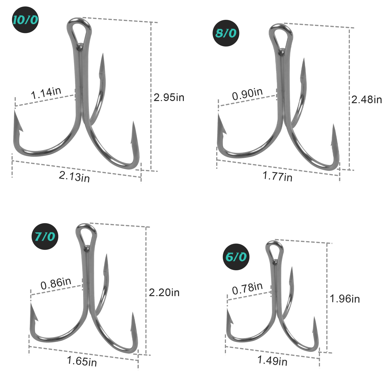 JSHANMEI Treble Hooks Saltwater Fishing Large Size Big Game Triple Hooks Strong Carbon Steel Barbed Sharp Fishing Hooks (10/0, 10 Pieces)