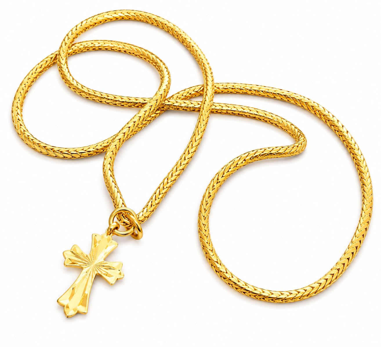 Ever Glow Gold Plated Cross Pendant Necklace for Men & Women | Snake Chain Christian Cross Pendant | Gold Covering Chain for Daily Wear, Prayer & Gift-image-16