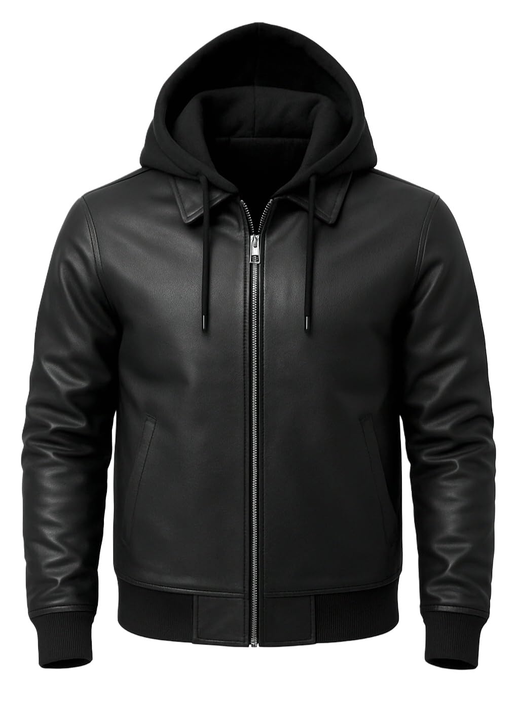 Men's Faux Leather Removable Hooded Biker Jacket