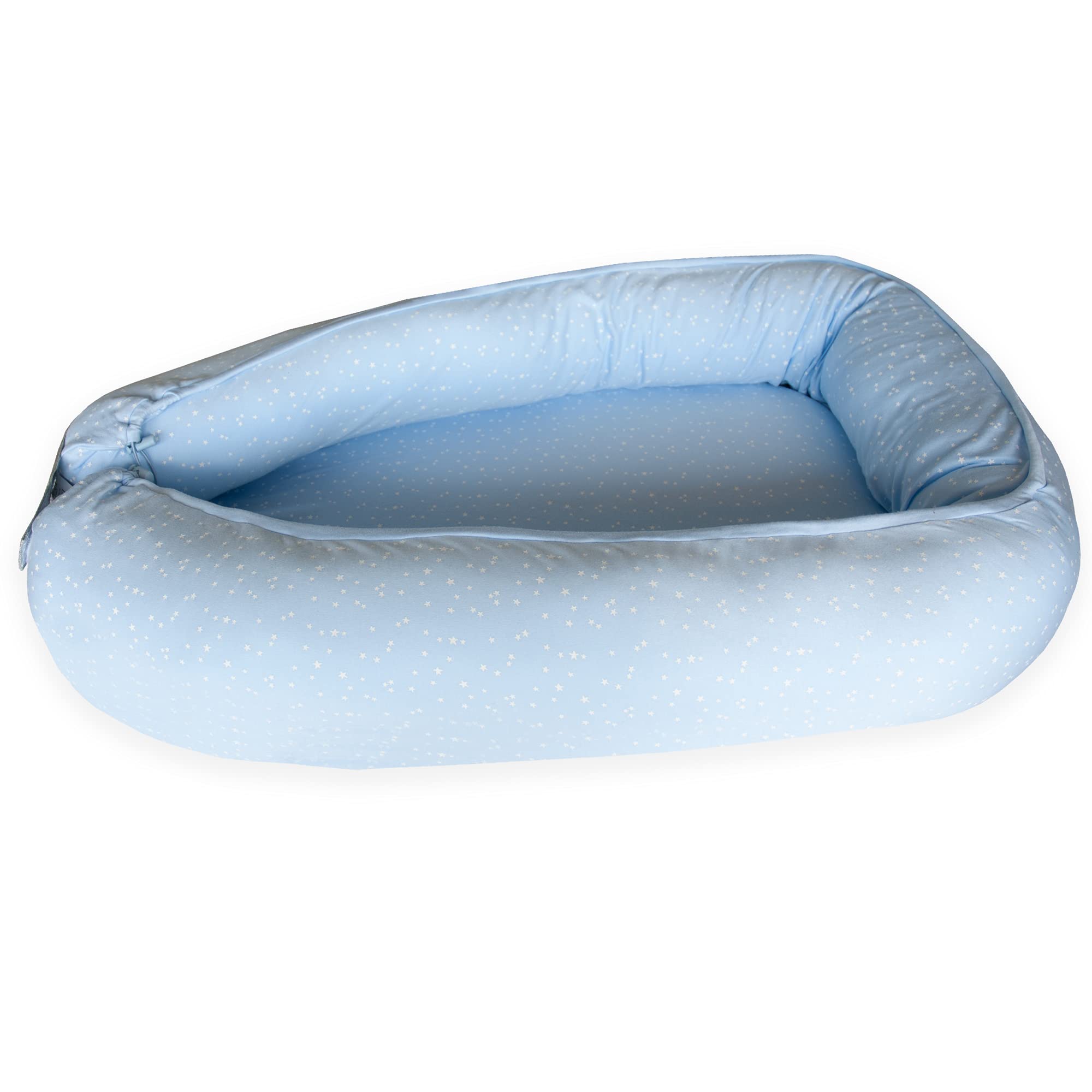Duffi Baby Cojin Nido Bebe Recien Nacido. Reductor de Cuna Bebes. Cama Nido de Viaje Desenfundable. Colecho. Cambiador Bebe. Diseño de Estrellas. Algodon y Bambu. Color Azul 0960-12