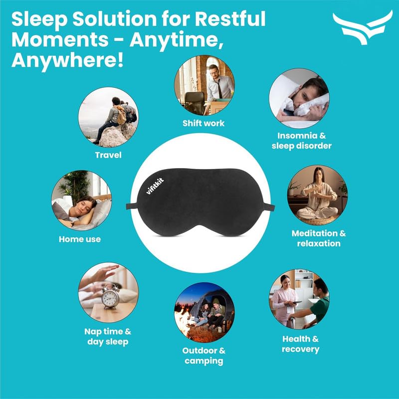 Image of VFK by Xtrim Eye Mask For Sleeping With Adjustable Strap, Premium Sleeping Mask for Men, Women and Kids, Blind Fold For Comfortable Sleep, Travelling Sleep Mask, Sleeping Eye Mask (Black)