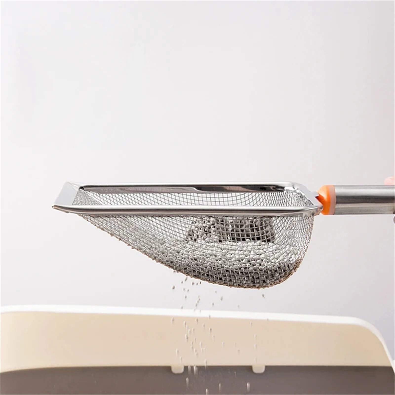 Łopatka do żwirku dla kota ze stali nierdzewnej, łatwa do czyszczenia, nieprzywierająca, dla gadów, piasek, 2,8 x 2,8 mm, pomarańczowa