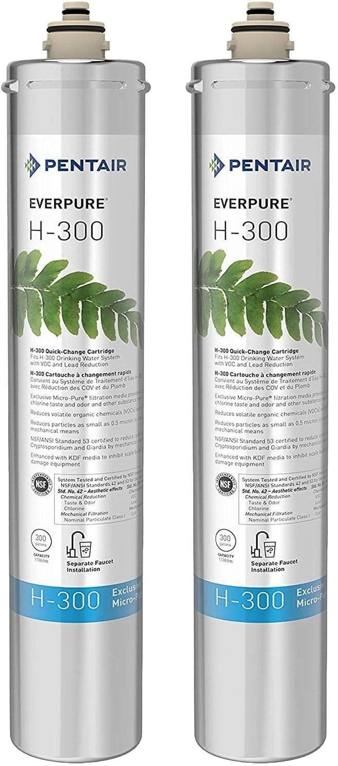 Pentair Everpure H-300 Water Filter Replacement Cartridge for Home Faucet Tap Water Under Sink, EV927072 (2 Pack)