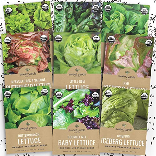 Sweet Yards Lettuce Lovers’ Organic Seed Variety Pack - 9 Unique Packets Of Heirloom Non-Gmo Usda Certified Organic Pure Seeds #TOP6