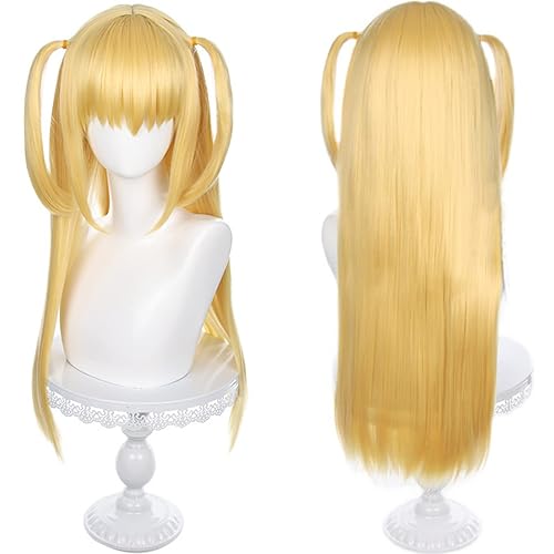 Ebingoo Peluca rubia dorada para mujer + gorra de peluca Misa Amane cosplay, peluca larga rubia dorada, peluca de cola de caballo para mujer,