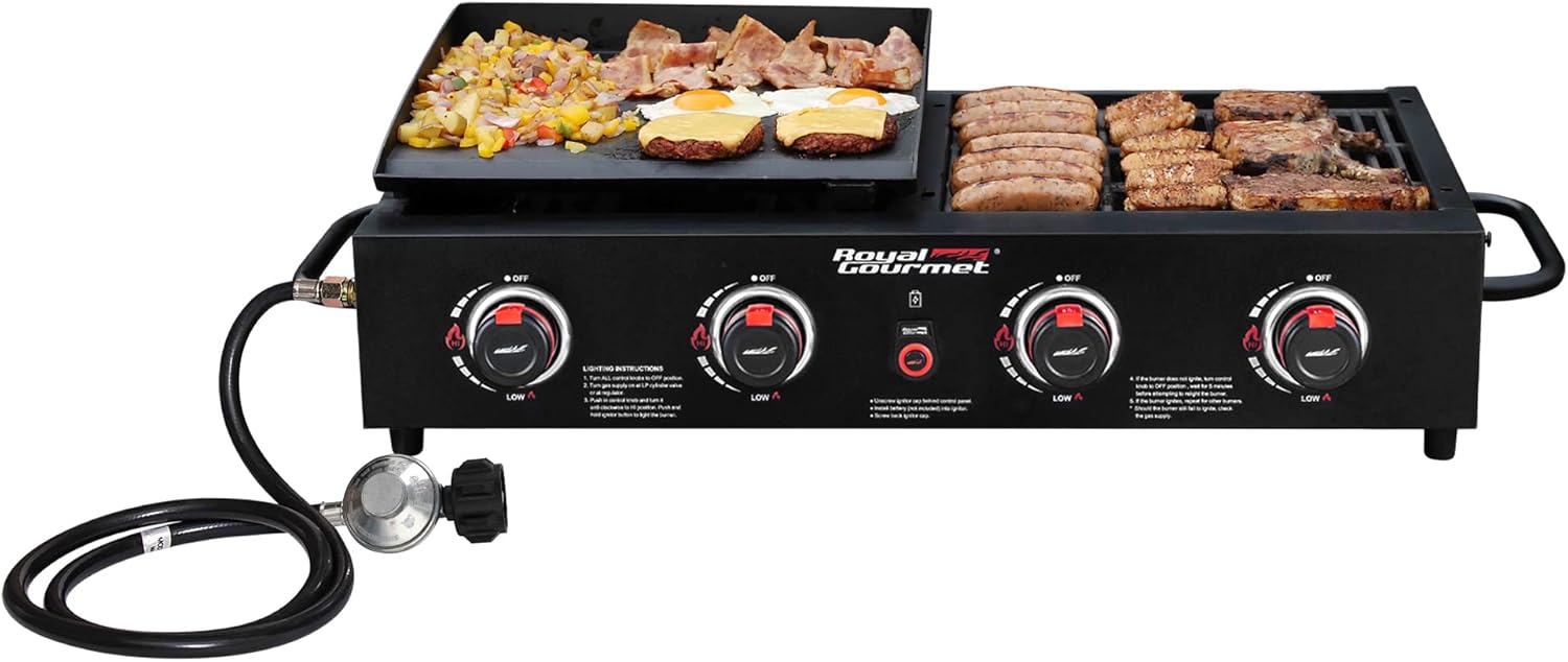 Grills House GD4001TB Propane Grill & Griddle Combo, 4Burner Portable