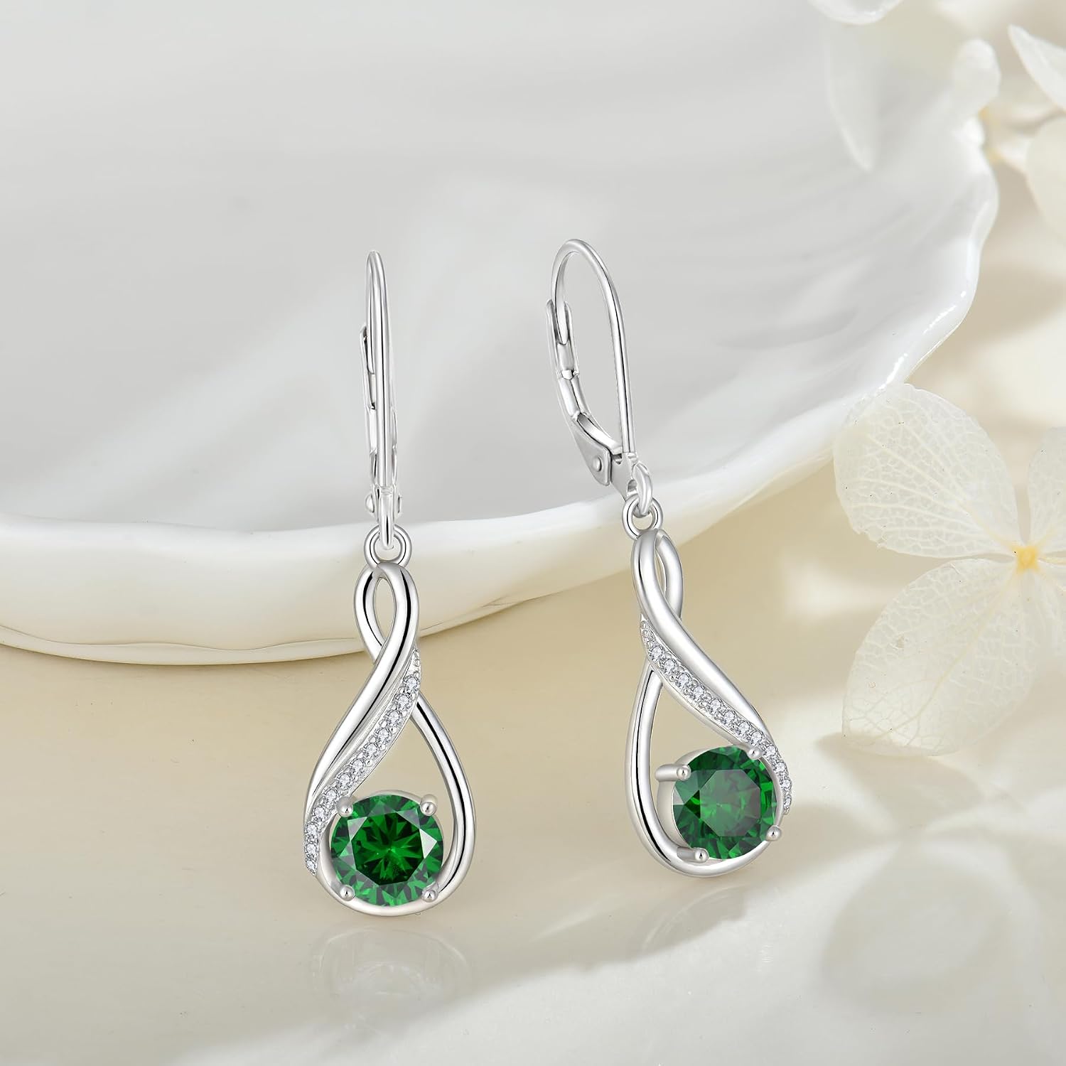 925 Sterling Silver Earrings Cubic Zirconia Infinity Leverback Dangle Drop Earrings Birthday Gift for Women