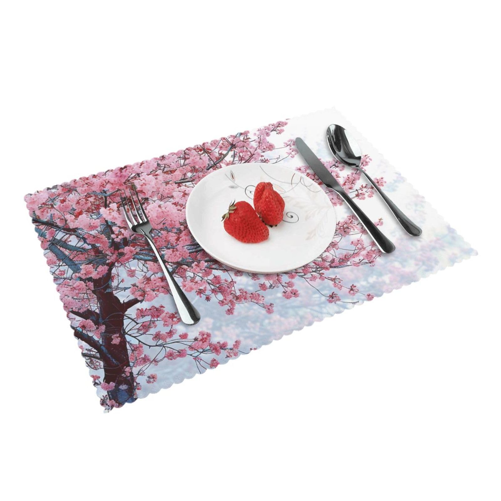 Cherry Blossoms Tree Printed Placemat Heat Resistant Place Mats Set of 4 PCS Washable Kitchen Table Mats, 12x18 Inch