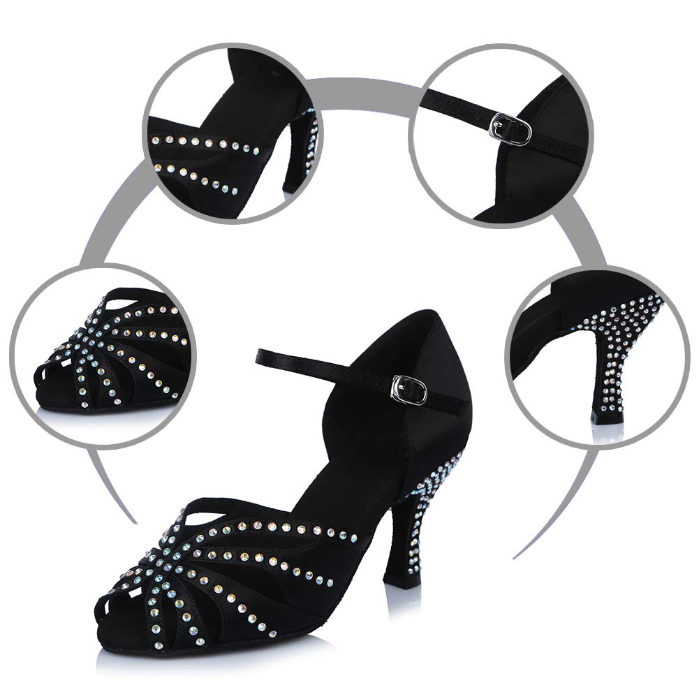 HROYL Scarpe da Ballo Latino Donna con Strass Scarpe da Ballo da Sala Salsa Bachata,Modello IT-4350