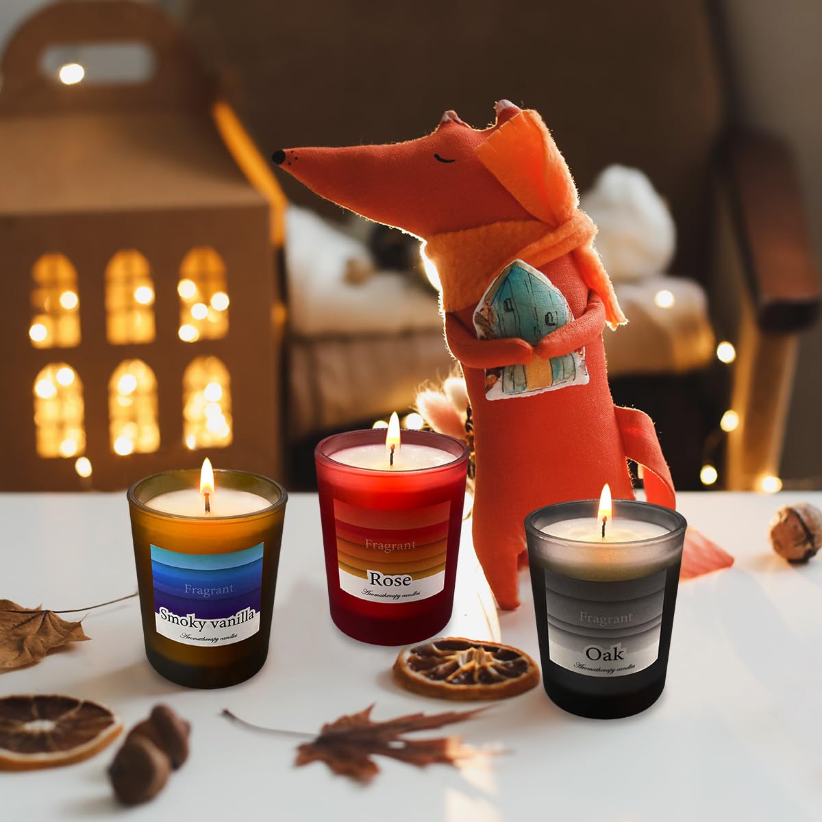Candles for Home Scented, 3 Pack Frosted Glass Jar Soy Candles, Smoked Vanilla & Rose & Oak Blossom Aromatherapy Candle Gift Set Bath and Body Works Candles