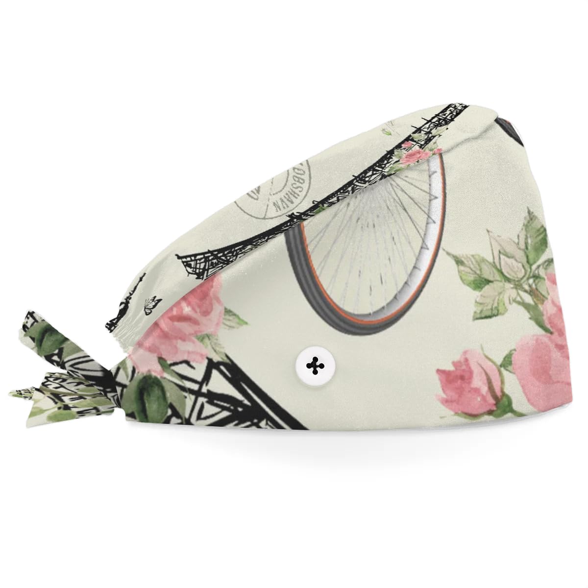 Mularoka Rose Tower Bikes Working Caps with Button Sweatband Comfortable Adjustable Bouffant Hats Work Hat for Women Men