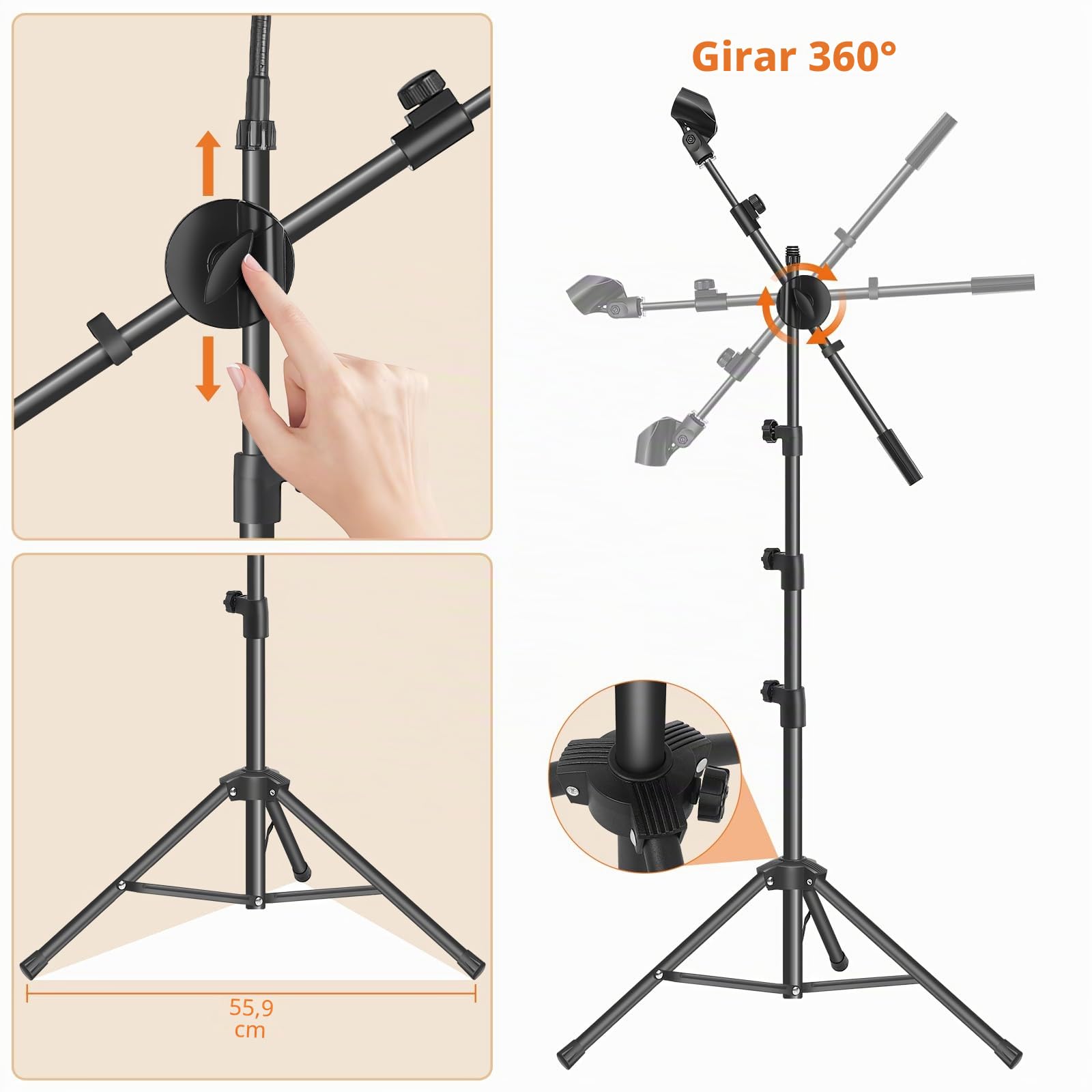 Soporte de Micrófono 6 en 1 - Cuello de Cisne Con Clips para Tableta y Teléfono - Conmutación Libre Con Bolsa