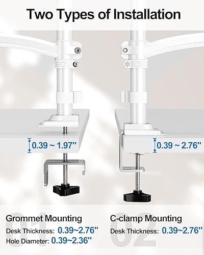Miniatura 5 de Soporte de monitor doble para pantalla de computadora de hasta 32 pulgadas, brazos de monitor más altos con capacidad para 22 libras cada uno,