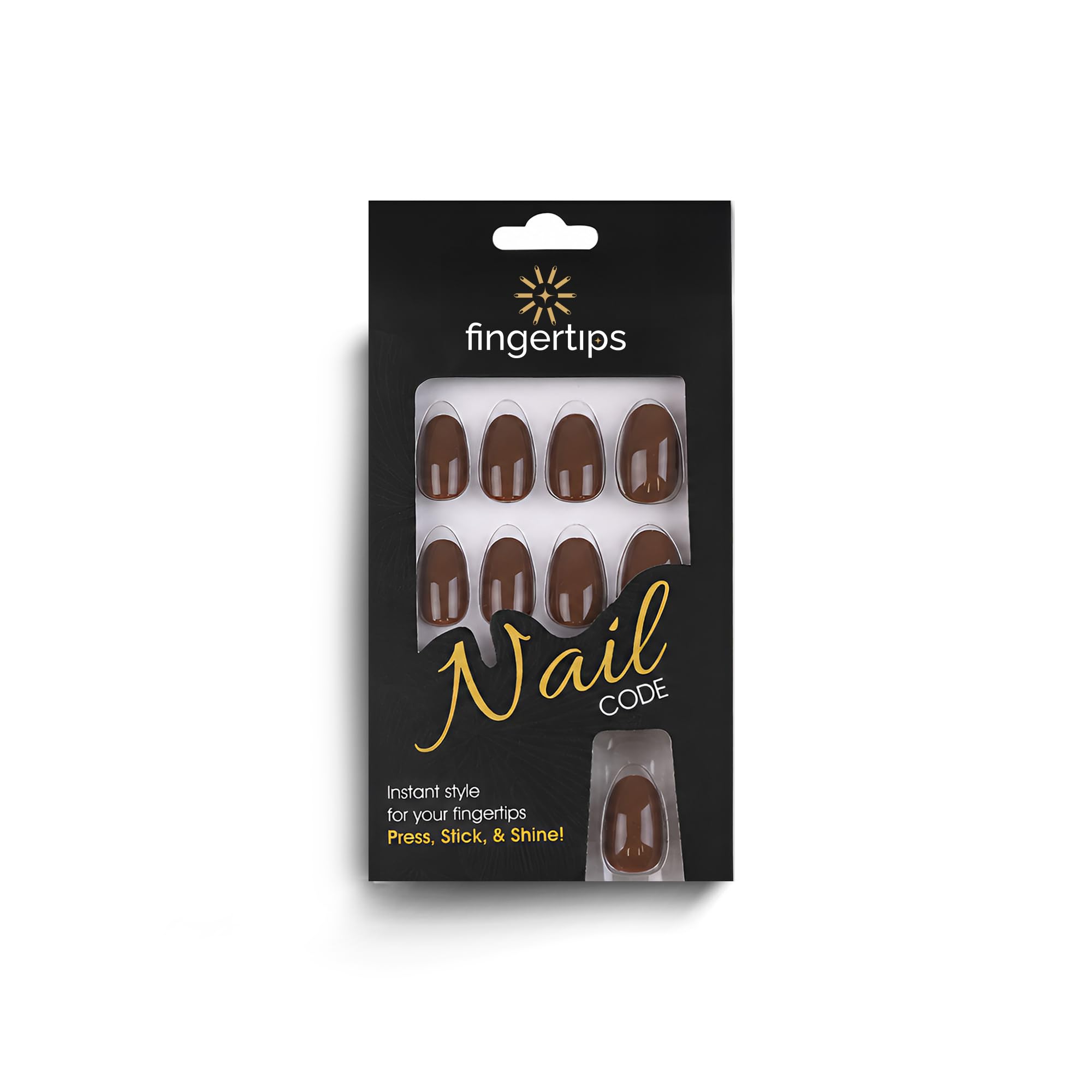 Fingertips X Nail Code Press On Nails - Burnt Bean | Soft Gel Tips Nails | Glossy Full Cover Artificial Nails | Reusable Stick-On Manicure Set for Women | 24 Pieces | Shade - Dark Brown-picture-10