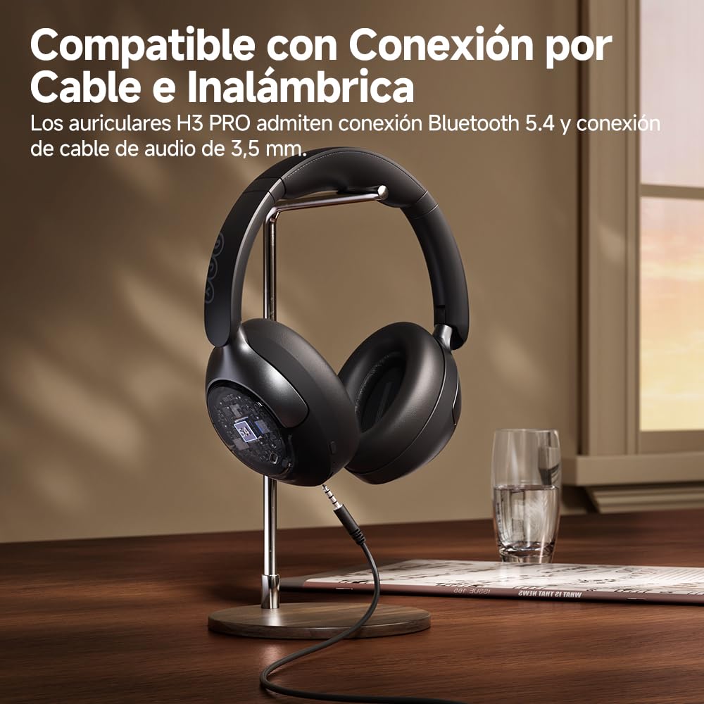 QCY H3 Pro Auriculares Cancelación Ruido Activa Adaptativa, hasta 50 dB Reducción Ruido con múltiples Modos, Audio Hi-Res, LDAC, Cascos Inalámbricos Bluetooth 5.4, Llamada nítida, 55H de autonomía