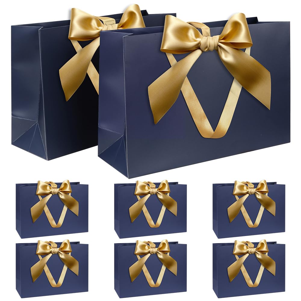 Geschenktüten Set, Blau Geschenktüte mit Schleife Geschenktüte mit Henkel Blau 8 Stück 30x20x10cm Geschenktüten für Weihnachten Geburtstag Hochzeit
