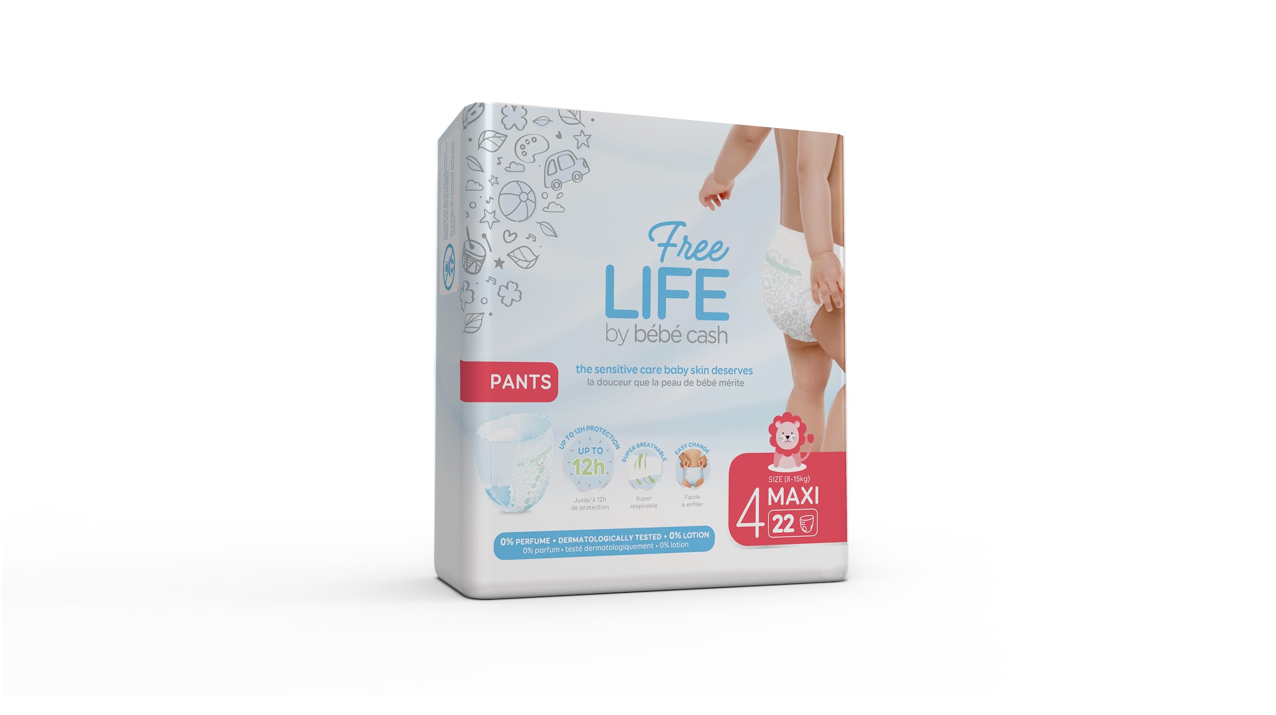 Pantalons-couches Freelife Pull up Pants Maxi (8 à 15 kg) avec rangement, 6 boîtes de 22 = 132 couches