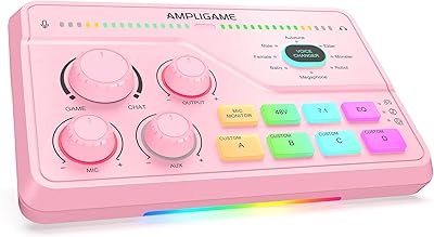 FIFINE Streaming Audio Mixer with XLR Mic Interface & 7.1 Surround Sound, Gaming RGB Mixer for PC/PS4 with Individual Volume Knob, 3 EQ Mode, 48V Phantom Power,Voice Changer-AmpliGame SC8P