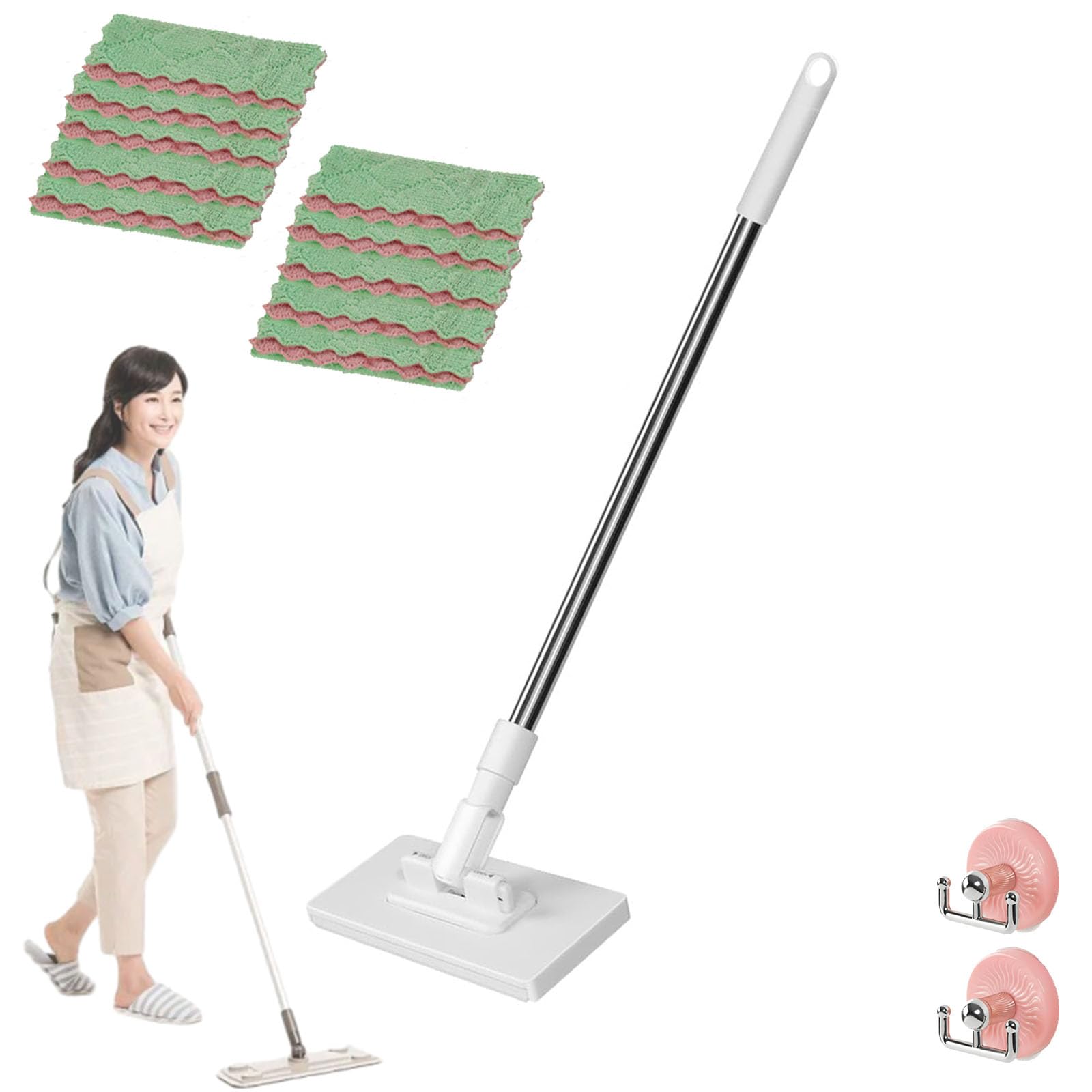Automatic Cloth Changing Mini Mop, Lazy mops, Zero Touch Disposable Dust Mops with Reusable Cloths, Cloth Clip and No Wash mops, Gap Dust Cleaner for Wall Door Window (1 mop+10 Cloths)