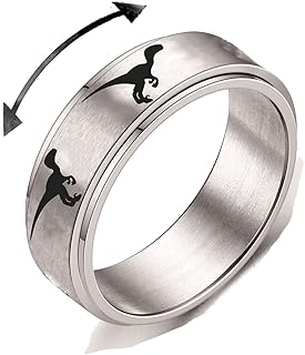 INENIMARTJ Dinosaur Fidget Rings for Women Men Stainless Steel Spinner Ring Stress Relieving Anxiety Ring Jurassic Dinosaurs Anti Anxiety Spinning Ring Teen Girls Boys Gifts (C raptor, 8)