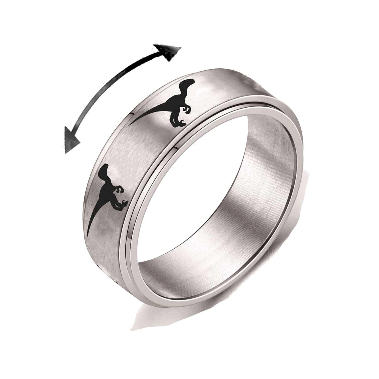 INENIMARTJ Dinosaur Fidget Rings for Women Men Stainless Steel Spinner Ring Dinosaur Anxiety Ring Jurassic Dinosaurs Anxiety Spinning Ring