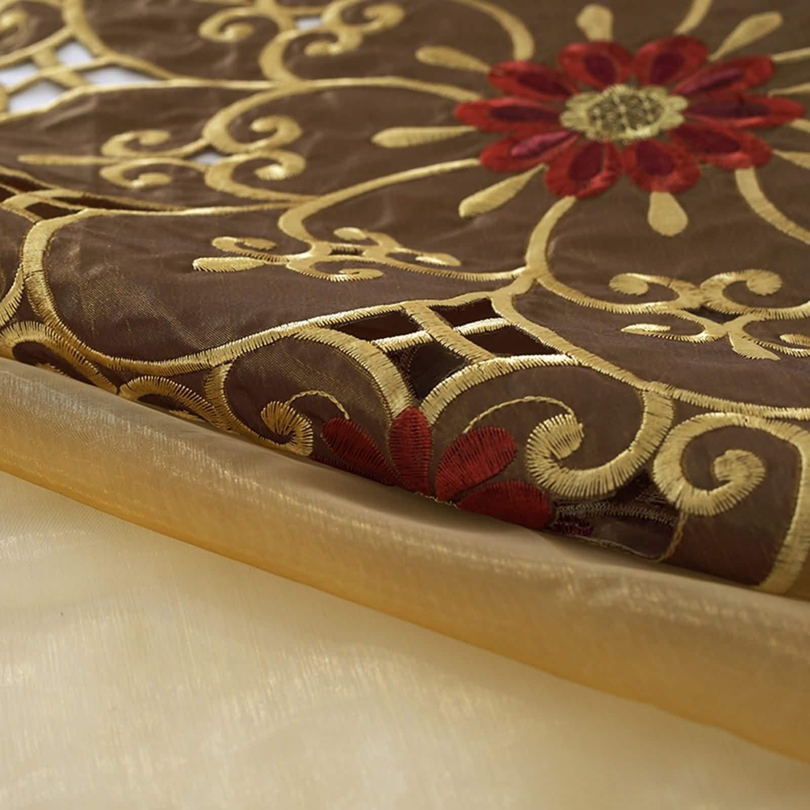 Tischläufer Rot Hochzeit, Tischläufer Herbst Hochzeit Gelb 40x200CM Hohle Stickerei Blume Polyester Table Runner Tischdeko Wohnzimmer Küche