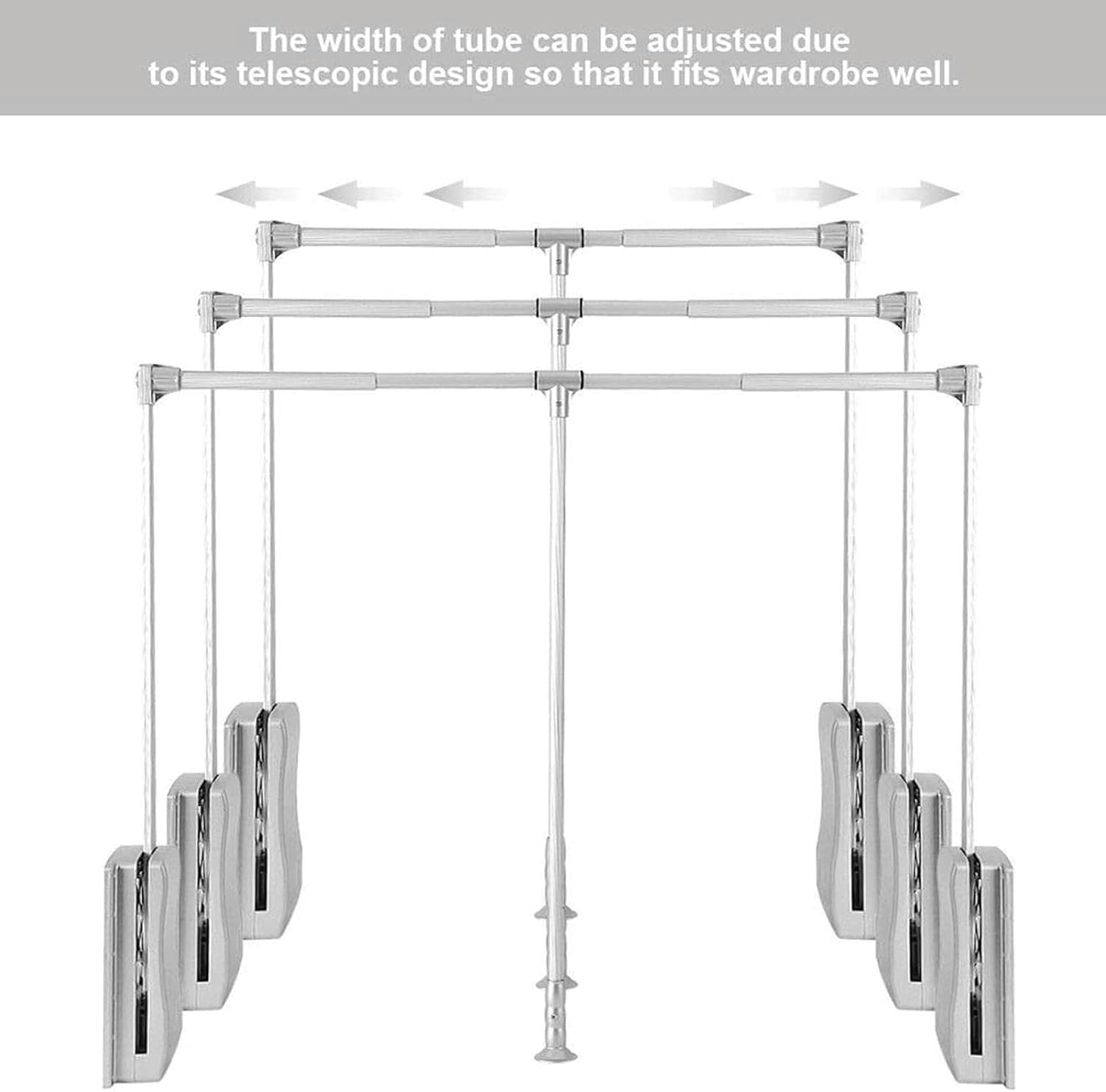 Extendable Pull Out Closet Rod - Adjustable Clothing Organizer Holder, Wide Adjustable 35-48inch Aluminium Pull Down Closet Rod, Damper Soft Return Hanger Organizer, Bearing 30kg, 510-660mm