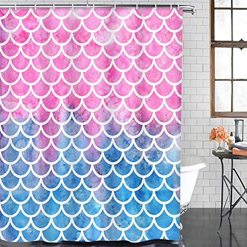 Mermaid Scales Bathroom Set With Shower Curtain And Rugs Accessories, Kids Sea Girl Princess Beauty Shower Curtain For Bathroom, Ocean Fish Abstract Bathroom Decor 4 Pcs #TOP1