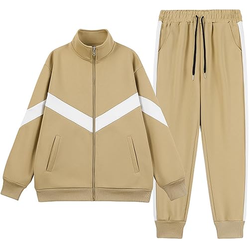 Autumn And Winter New Youth Color Blocking Splicing Stand Up Sports Set Casual Loose Two Piece Set Mens Prom Men Suit