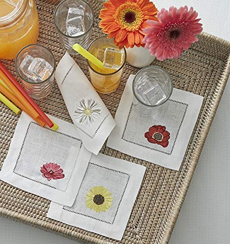 Sferra Fiori Square Embroidered Cocktail Napkins Set of 4