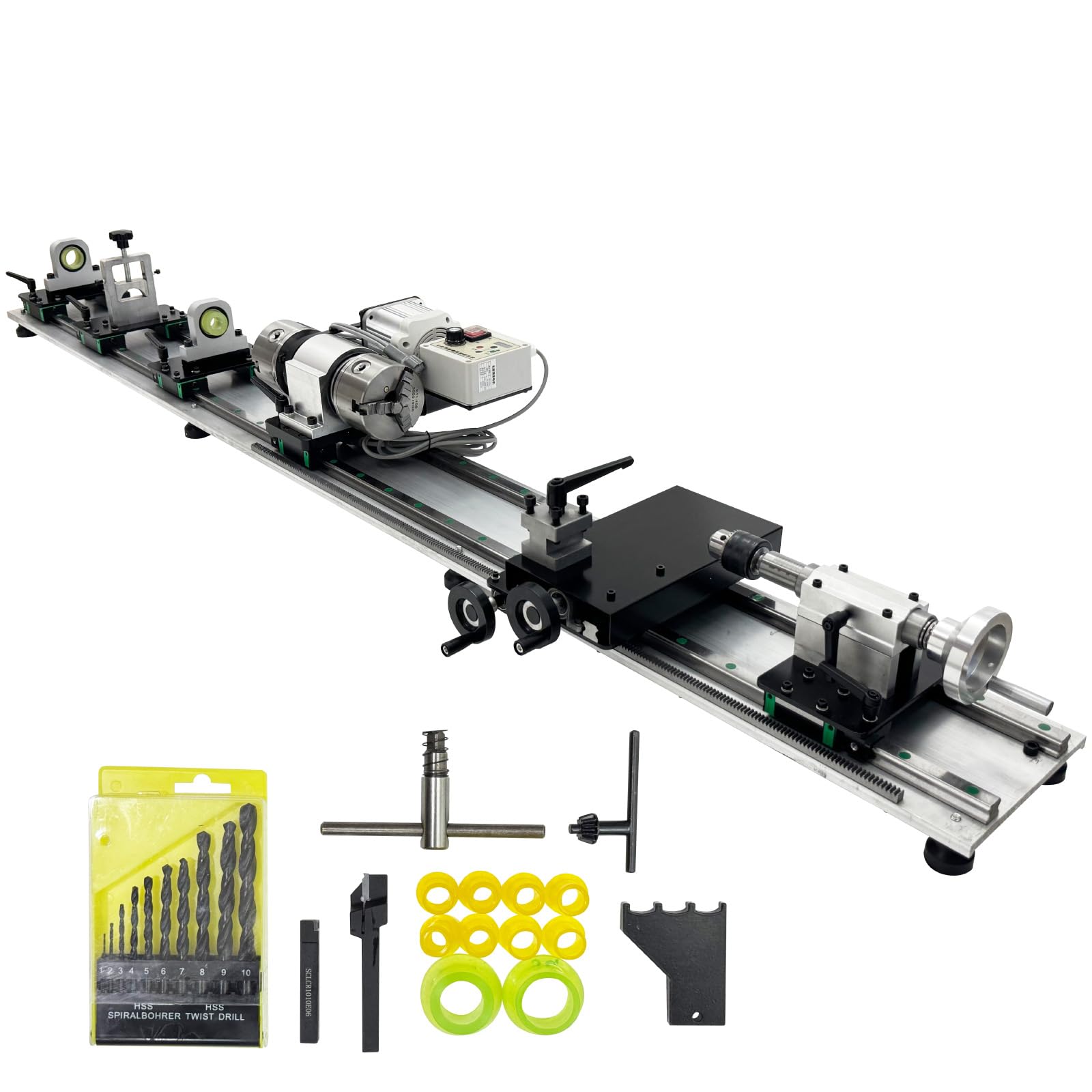 WYDDDARY 110V Pool Cue Repair Lathe 550W Brushless, 200-6500RPM Variable Speed, 1.3" Spindle Hole MT2 Taper, Double Track Chuck for Billiard Cue Tip
