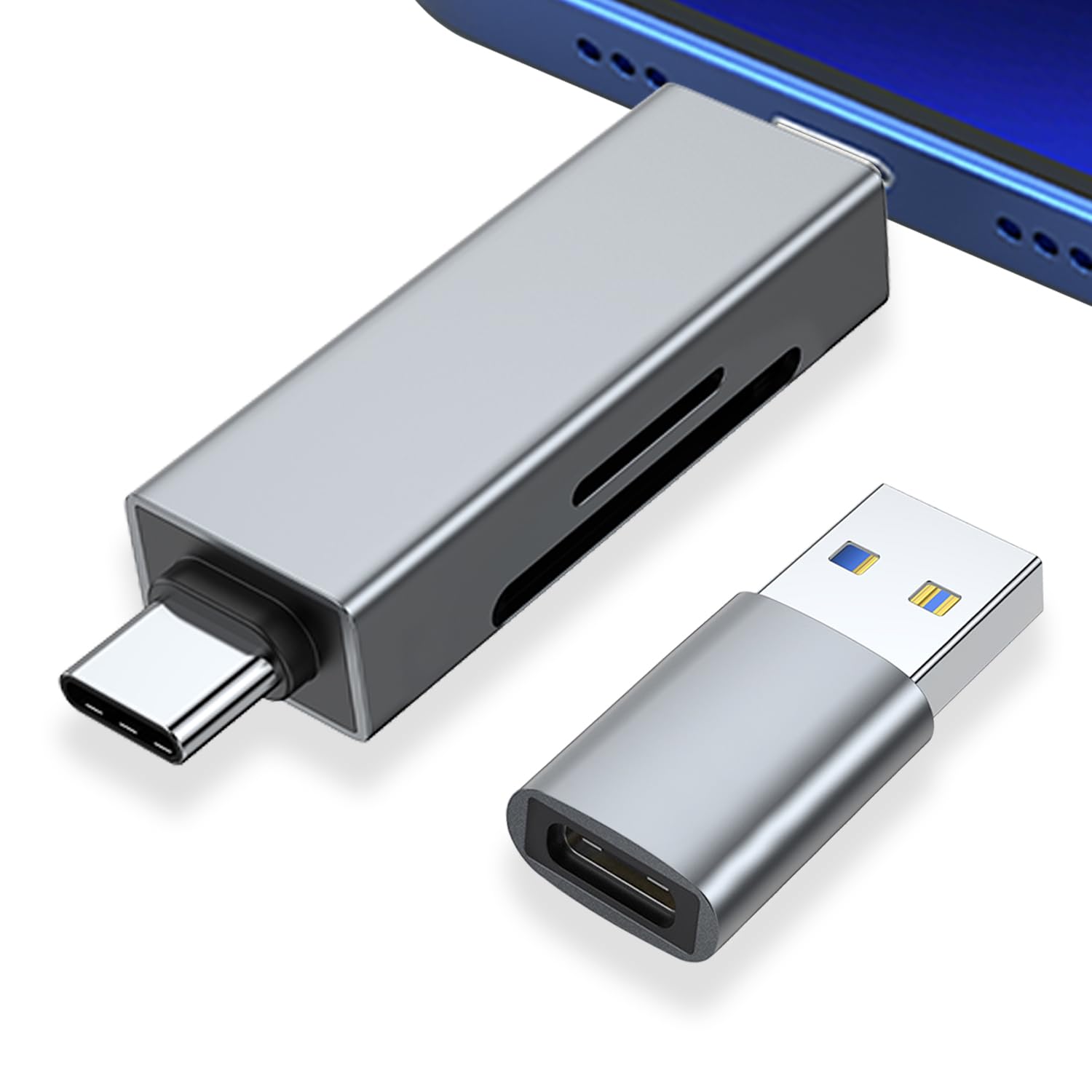 areme sd card reader for iphone, usb c to micro sd card adapter | dual slots memory card reader with usb to usb c adapter, supports sd and tf card