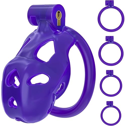 FYJENNICC Love 1.0 Chastity Cage - Lightweight Resin Male Chastity Device with Invisible Lock,Bondage Gear for Men Beginner-Friendly Design with 4 Adjustable Rings Adult Sex Toy (Purple, Nano)
