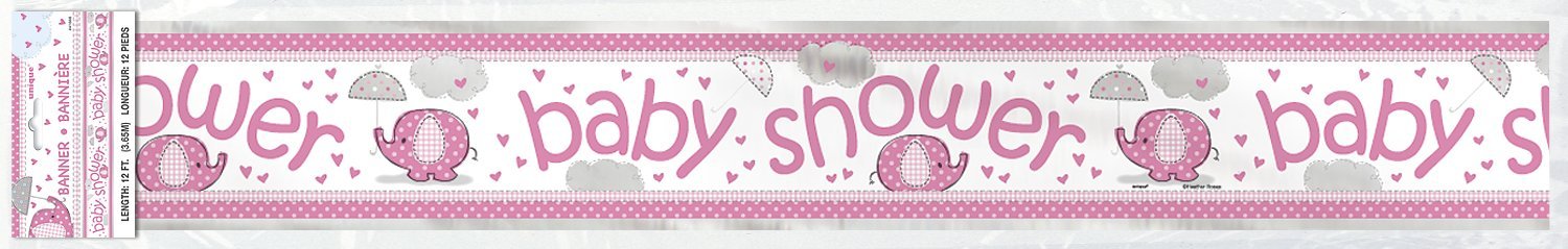 12ft Foil Pink Elephant Girl Baby Shower Banner