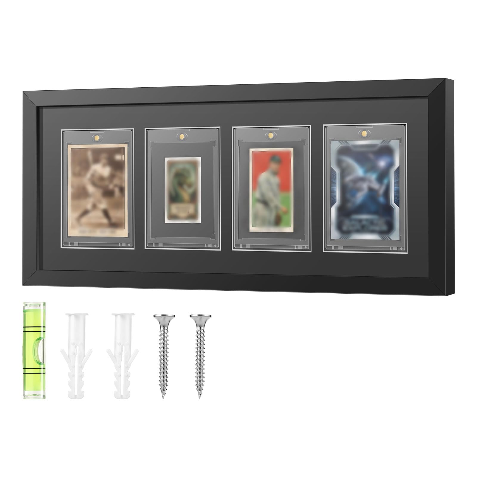 4 Grids Trading Card Display Frame Wall Mount & Tabletop Sports Card Case for Baseball Basketball Football TCG PSA Graded & Autograph Cards Holder Rack