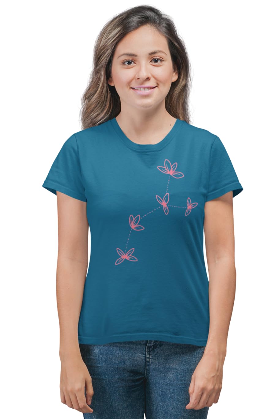 3Colours RGB Women's Round Neck T-Shirt | Breathable Polyester for Gym & Sports-Chain Flower