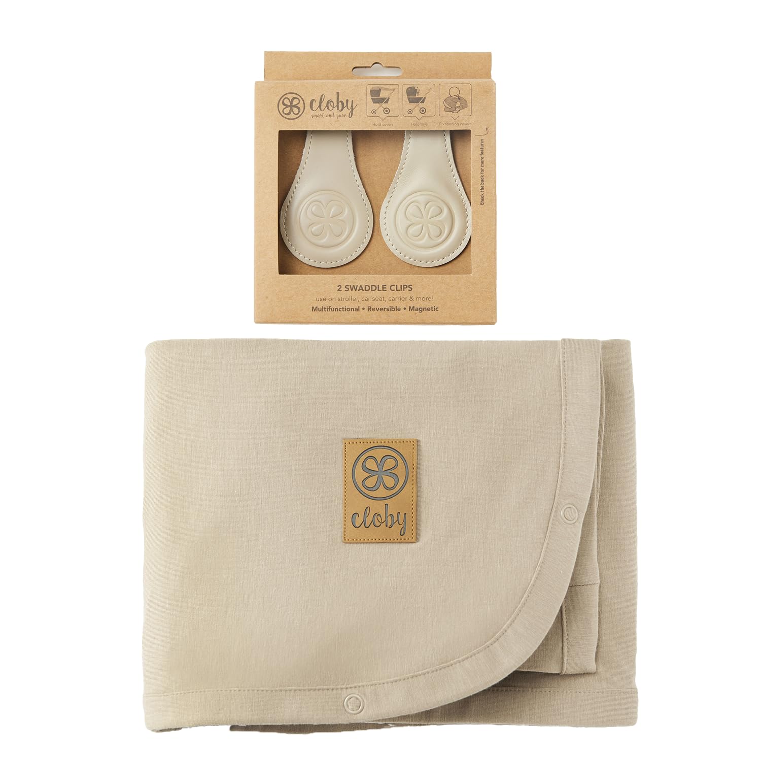 Cloby CBY-SET-SB-BE Set UV-Schutz-Decke Sandy Beach und magnetische Clips beige