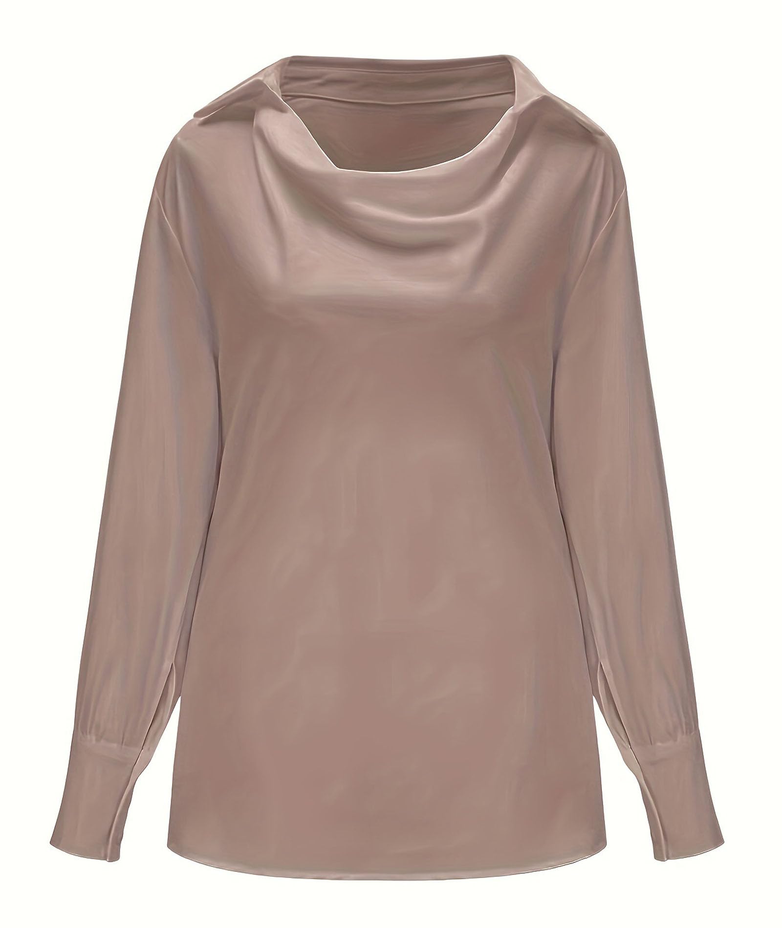 SOMTHRON Chemisier élégant en satin de soie pour femme, col bénitier froncé sur le devant, manches longues, pour le travail, le bureau