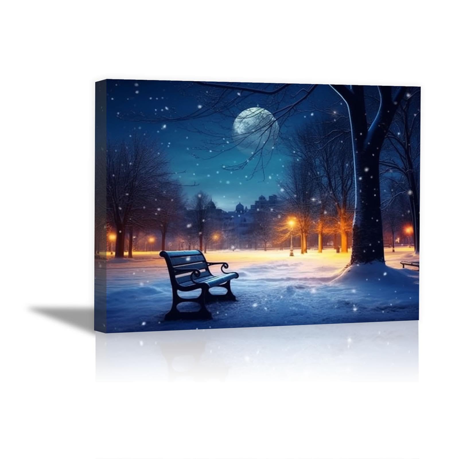 JOSUE Nature Winter Landscape Extra Large Canvas Wall Art, Snow Forest Blue Vintage Pictures For Office Living Room Poster Bedroom Home Bathroom Decor -20x30cm Framed — image 1