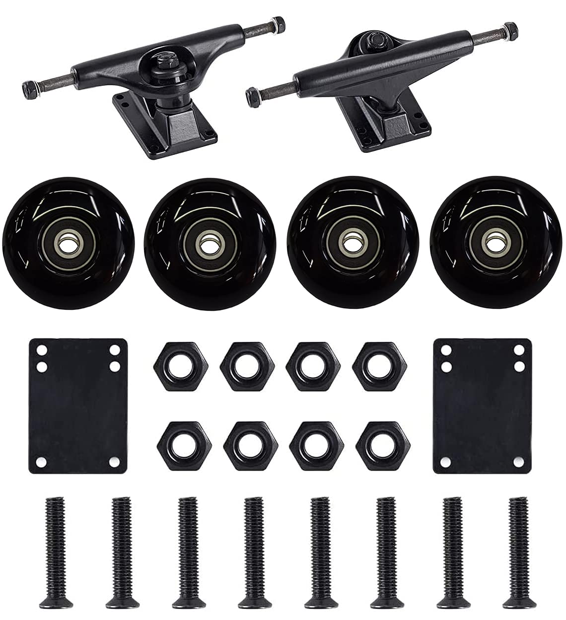 FREEDARE Skateboard Trucks 5.25" and Wheels Set, 52mm Skateboard Wheels and Bearings Set, Skateboard Trucks 5.25", Skateboard Riser Pads, Skateboard Hardware Set