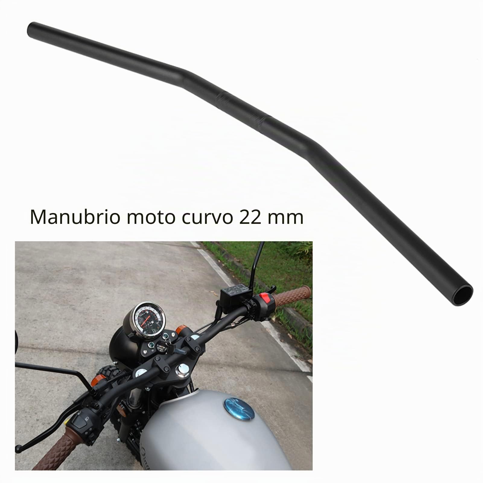 Manubrio Moto 22mm in Alluminio Curvo Retro per Motocross & Superbike – 7/8 Pollici Barra Curva per Drag & Curve Sportive