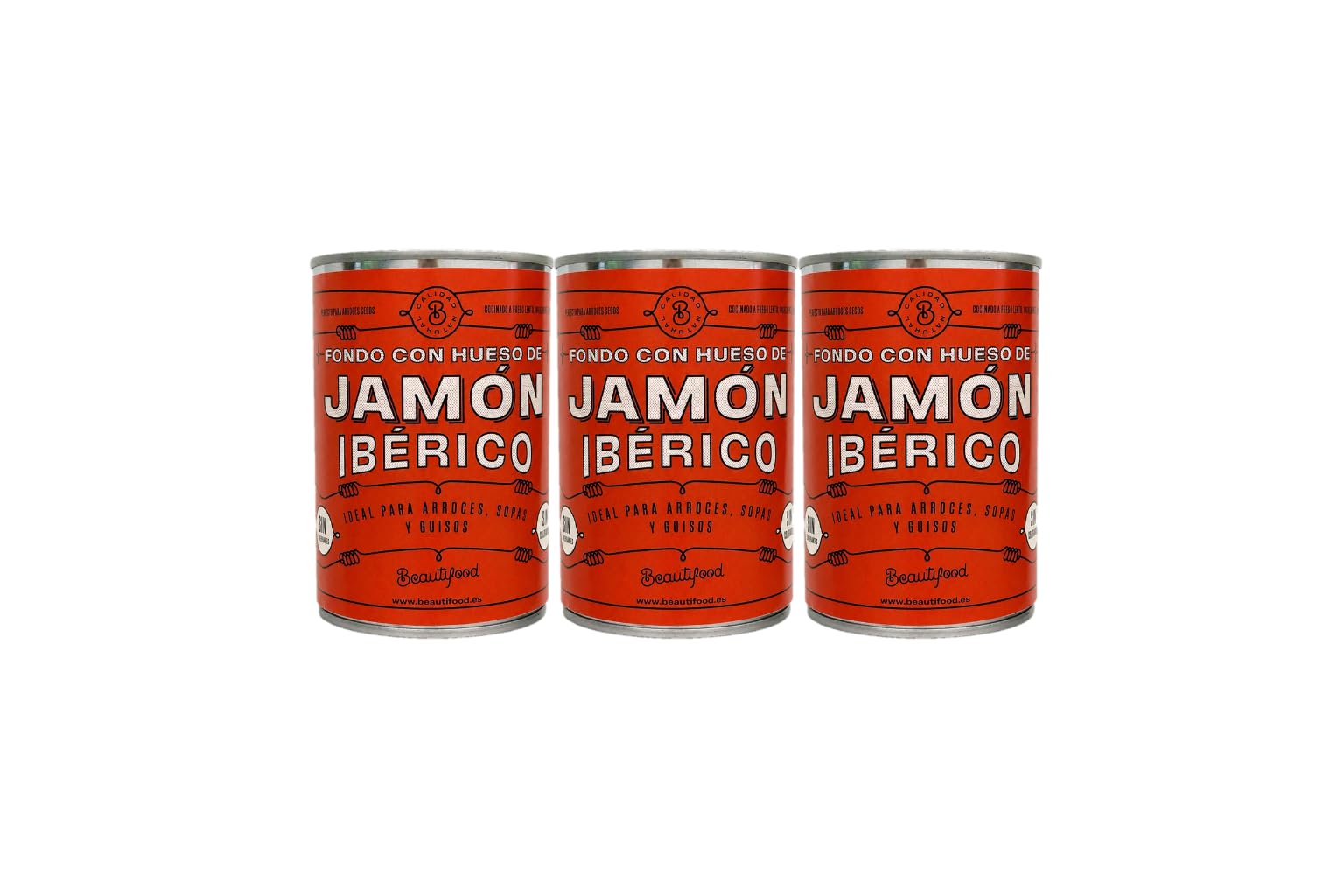 Beautifood – Fondo Concentrado de Jamón Ibérico para Arroces, Guisos y Recetas Gourmet | 100% Natural | Sabor Intenso y Tradicional | 4 Raciones por Lata de 400g | Pack de 3 Latas