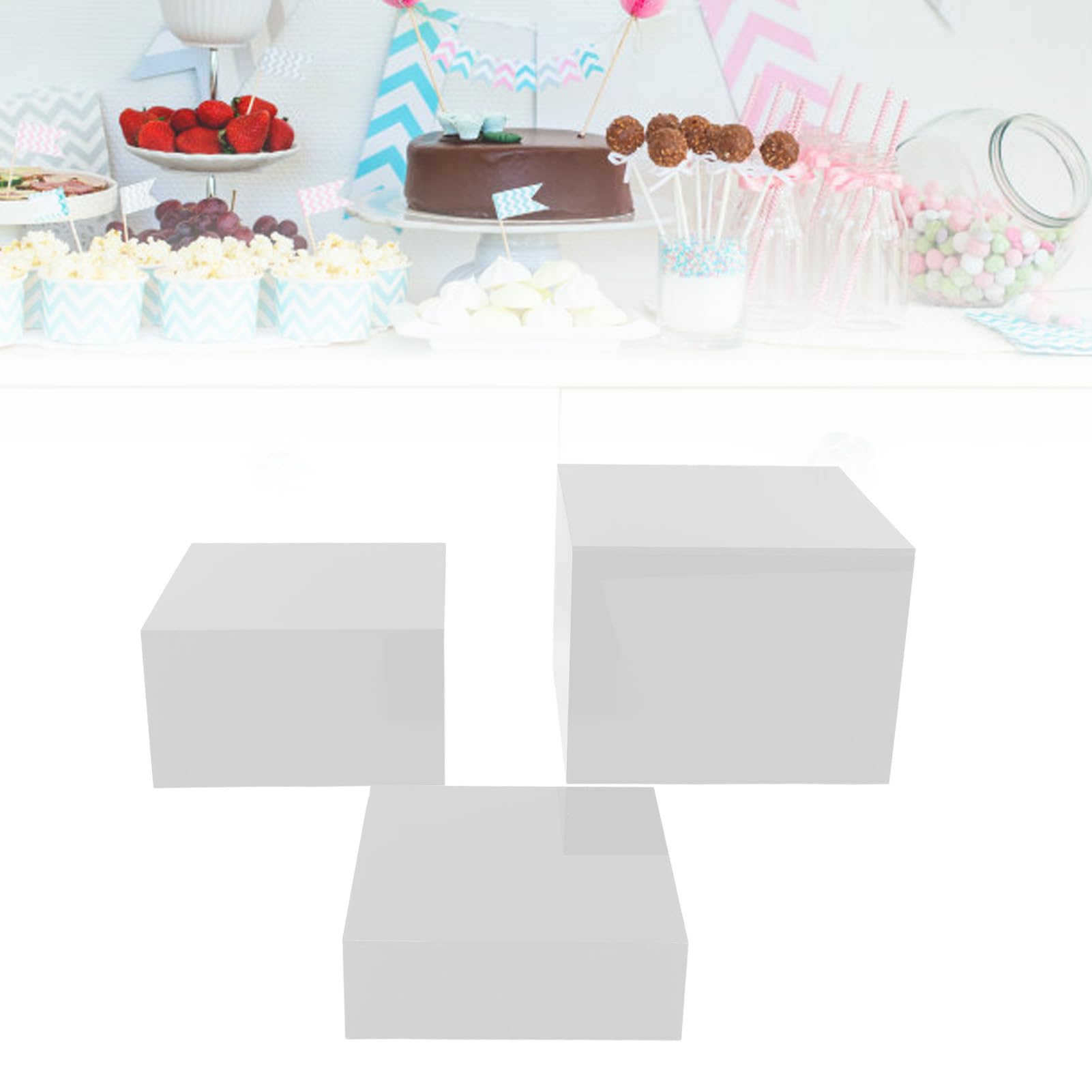 ASHATA Présentoirs Cubiques en Acrylique, 3 Pièces, Emboîtables, pour Desserts, Buffets, Présentoirs à Aliments, Aspect Brillant, pour Bijoux, Papeterie (WHITE)