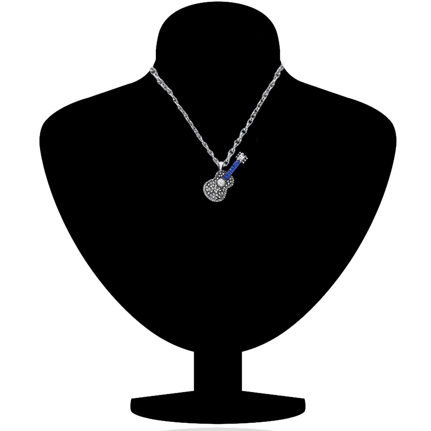 Rhodium Plated Guitar Pendant with Crystal