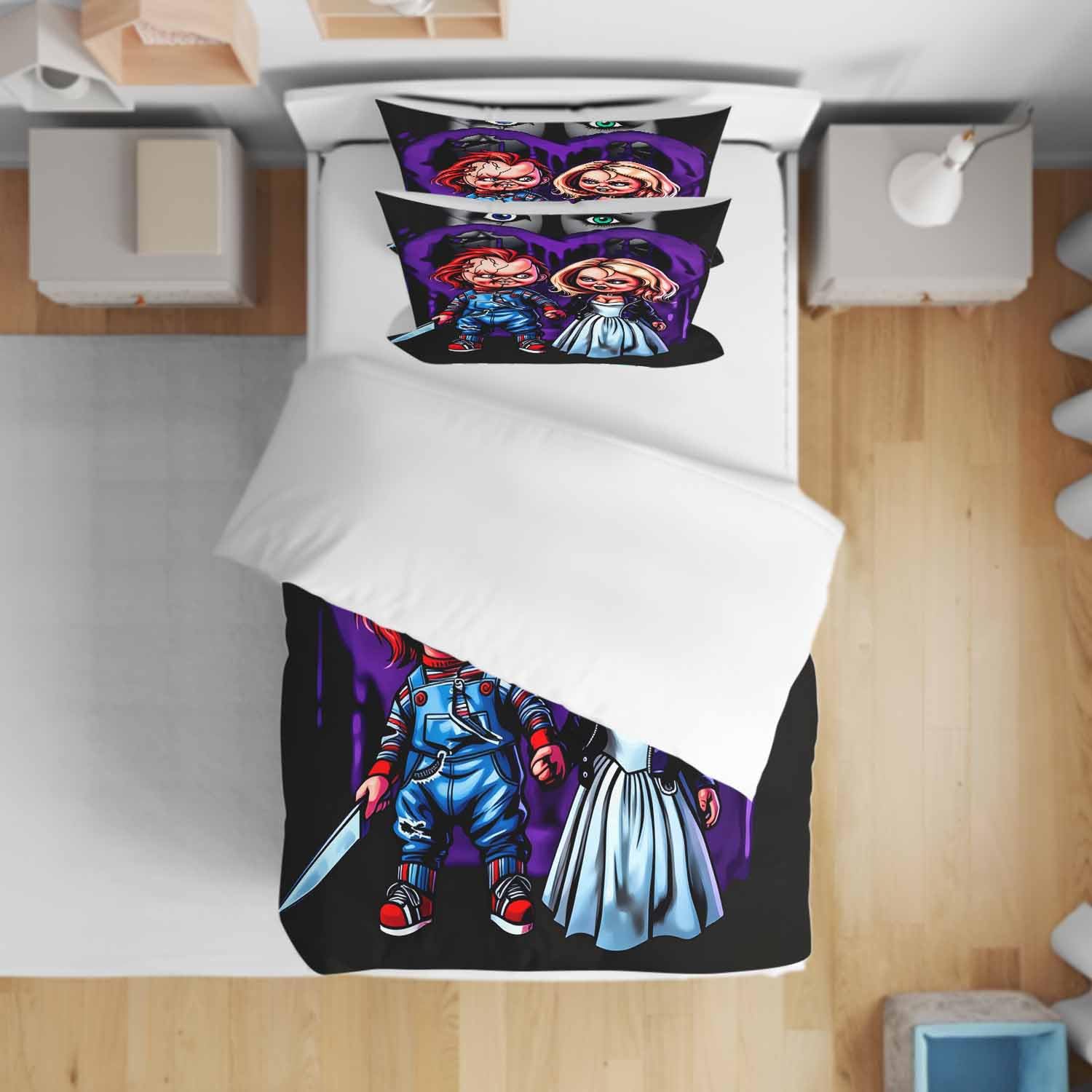 Fgolphd Horror Doll Couple Duvet Cover Set, Soft Microfiber Super King-260x220cm Bedding with Zipper, All Seasons Bedroom Decor