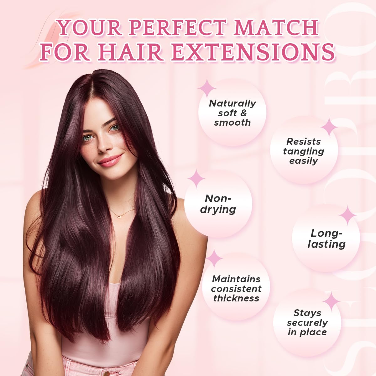 SEGO Pro Clip in Hair Extensions 8 Pcs 18 Clips Full Head Synthetic Fiber Hair Pieces for Women Straight 26 Inch (Wine Red) - Image 3