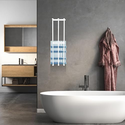 Miniatura 5 de Toallero para montaje en pared, toallero blanco para baño, toallero de baño, organizador de baño, almacenamiento de toallas de baño, paños en baño
