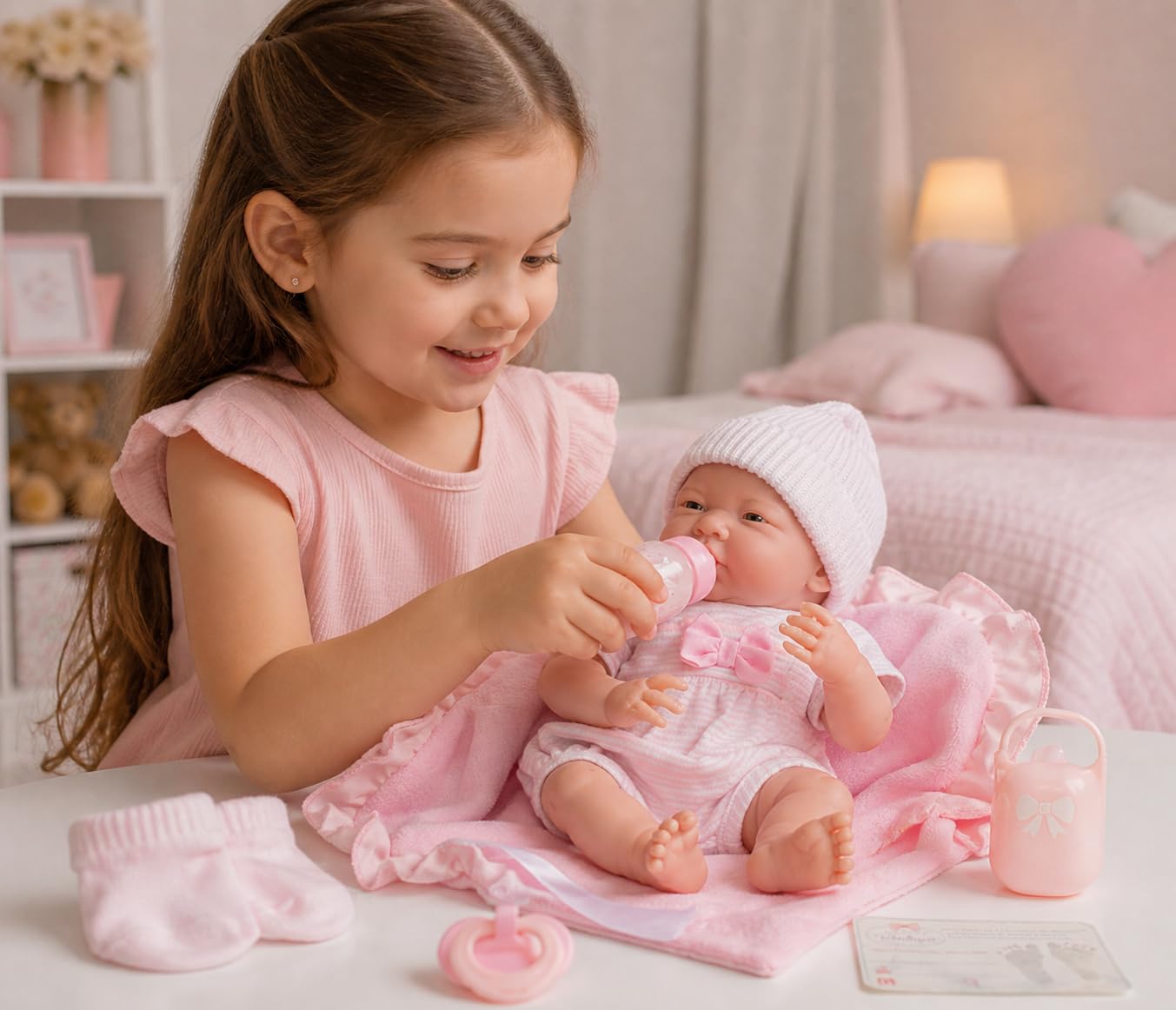 JC Toys 18780 La Newborn Soft Body Boutique Baby Doll, 39,8 cm, Rose