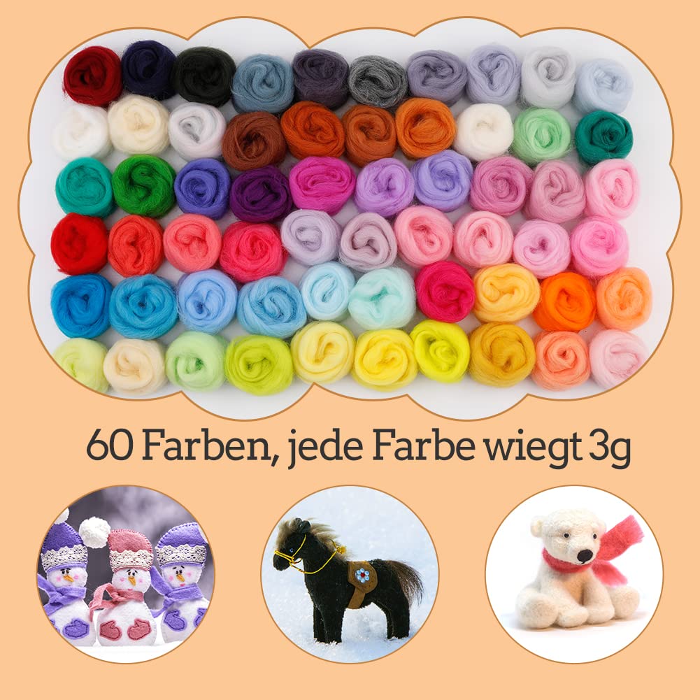 Kit Completo Per Infeltrimento Ad Ago Wamkon | 118 Pezzi Con 48 Colori Di Lana | Scatola E Istruzioni Per Principanti