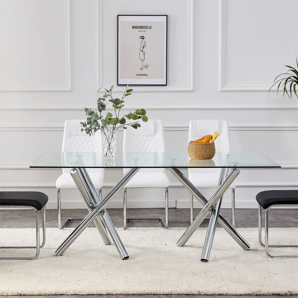 Amazon.com - L“KeKe 71 Inch Rectangular Glass Dining Table 0.39